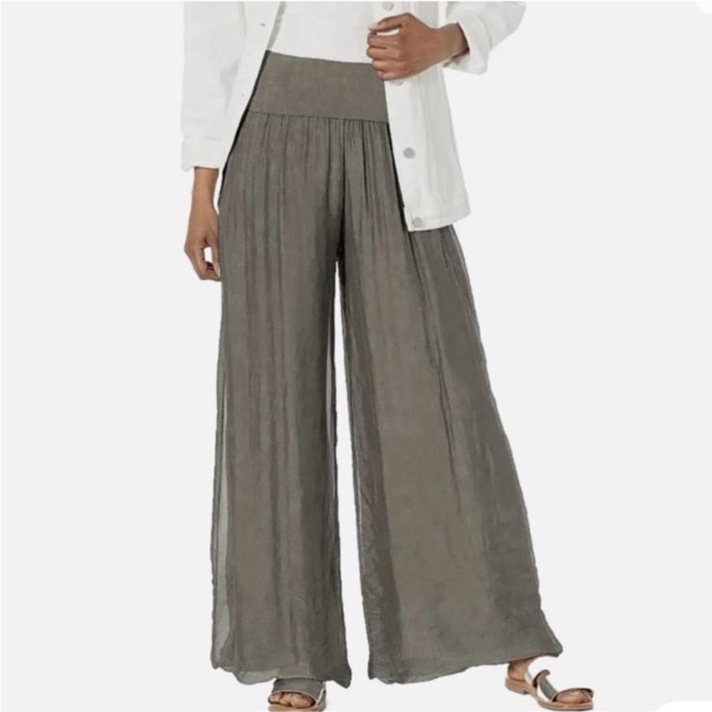 Gusty made in italy Elegant Wide-Leg Gray Pants
